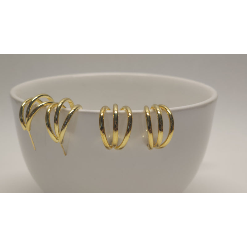 925 Sterling Silver Gold Plated Multi Hoop Stud Earrings