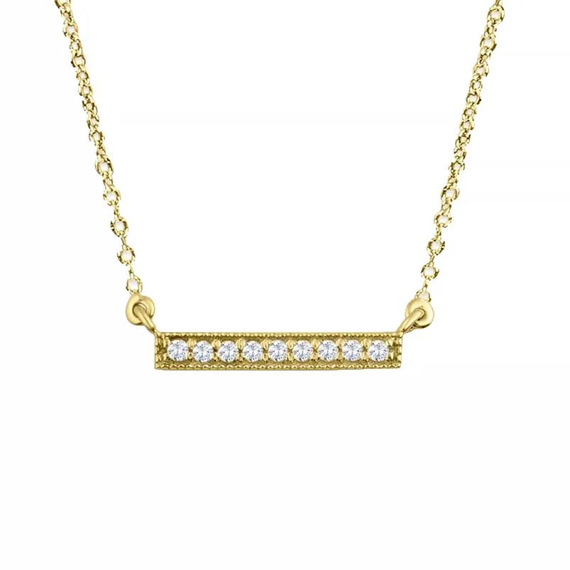 925 Sterling Silver Gold Plated Cubic Zirconia Bar Necklace