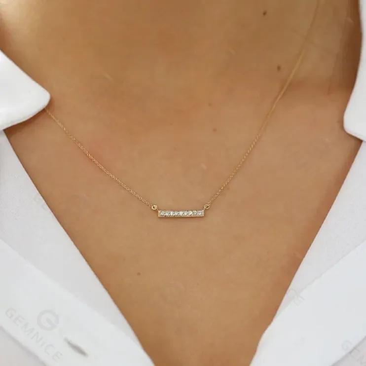 925 Sterling Silver Gold Plated Cubic Zirconia Bar Necklace