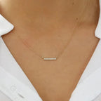 925 Sterling Silver Gold Plated Cubic Zirconia Bar Necklace